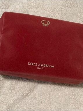 Dolce & Gabbana Red Velvet Beauty Pouch with Gold Crest